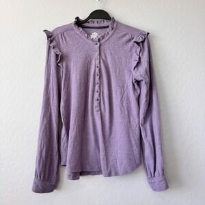 Pilcro Ruffle Shoulder Top Button‎ Down Long Sleeve Lavender Size L